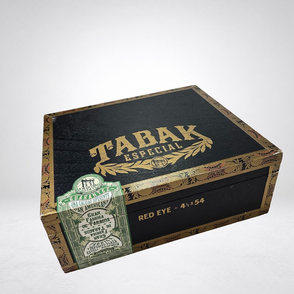 Drew Estate Tabak Especial Red Eye Empty Wooden Cigar Box Black Gold Hinged Lid